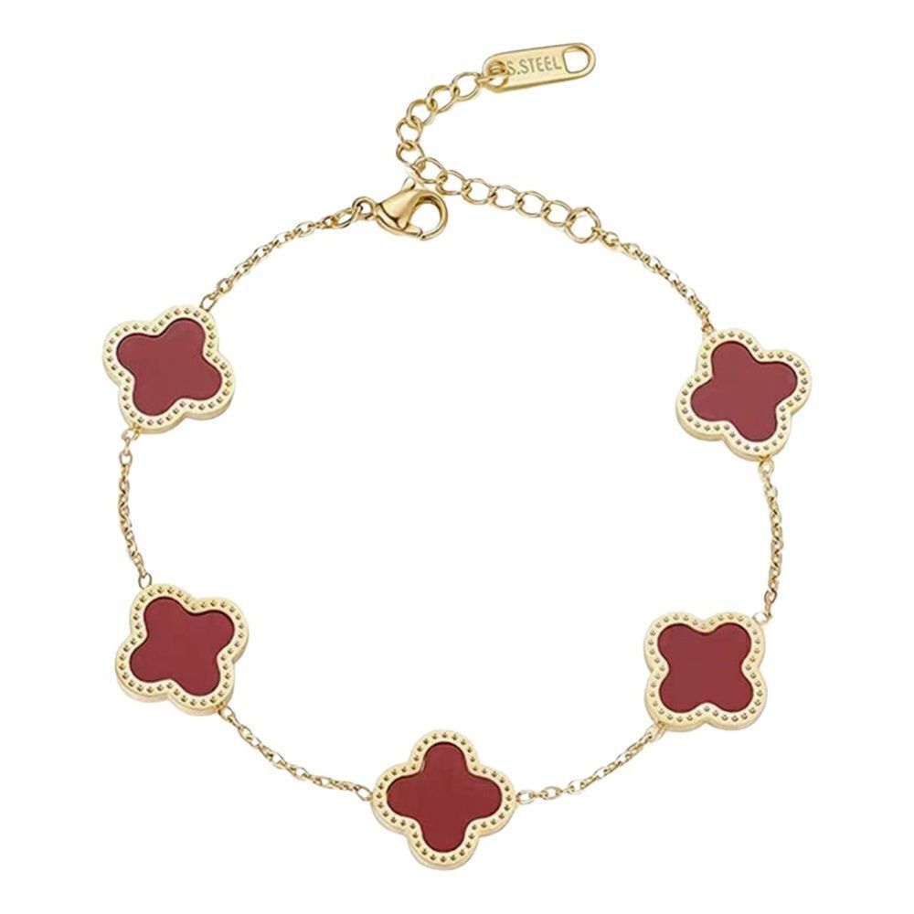 Four Leaf Clover/Red Flower & Gold Bracelet • NWOT